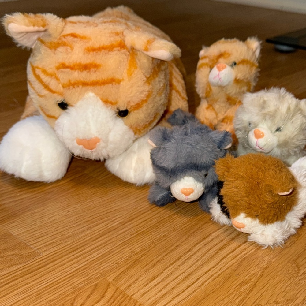 Plush Cat Family Set - Orange, Gray, Brown
